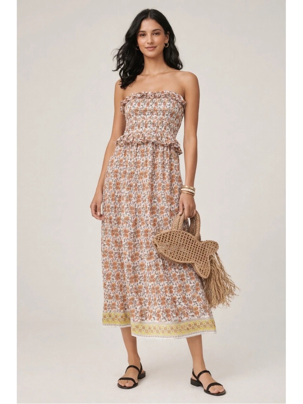 Ravenna dress in sunset rose block-print ramie